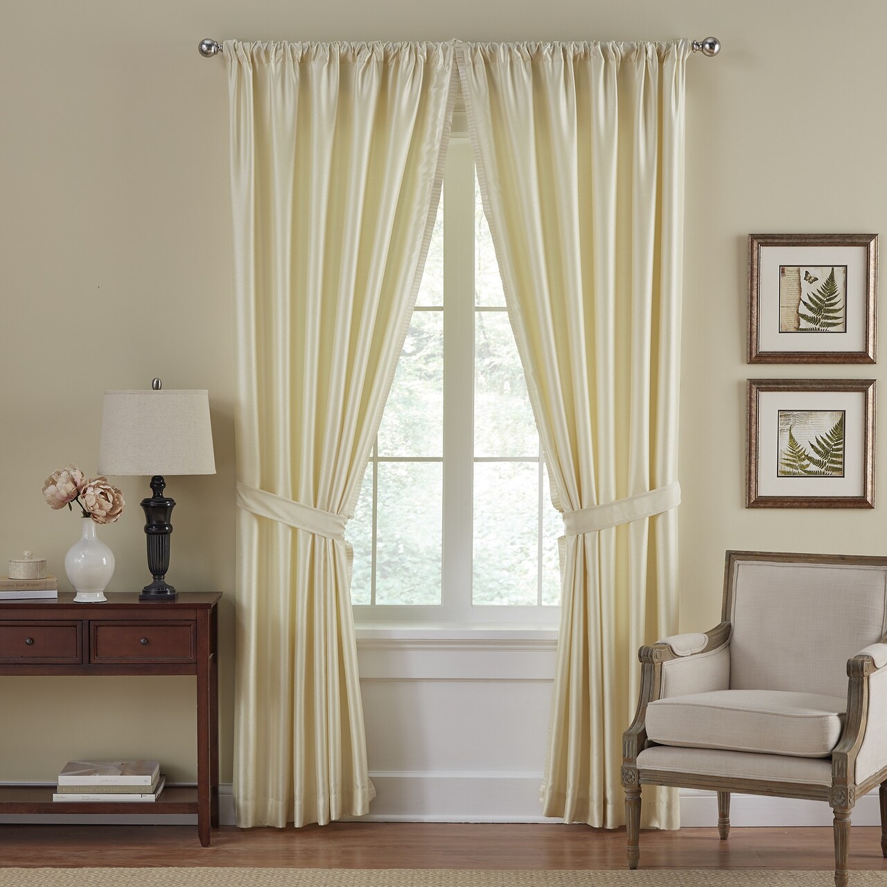 Threadmade Home Versailles Faux Silk Blackout Window Curtain, Ivory - 52"W x 84"L